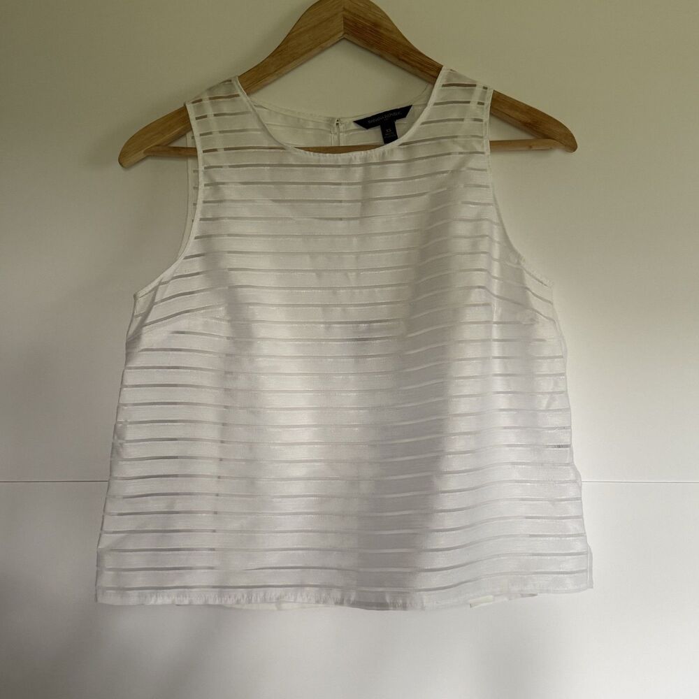 Banana Republic Womens XS White Sheer Stripe Shell Tank Top Cami Lined